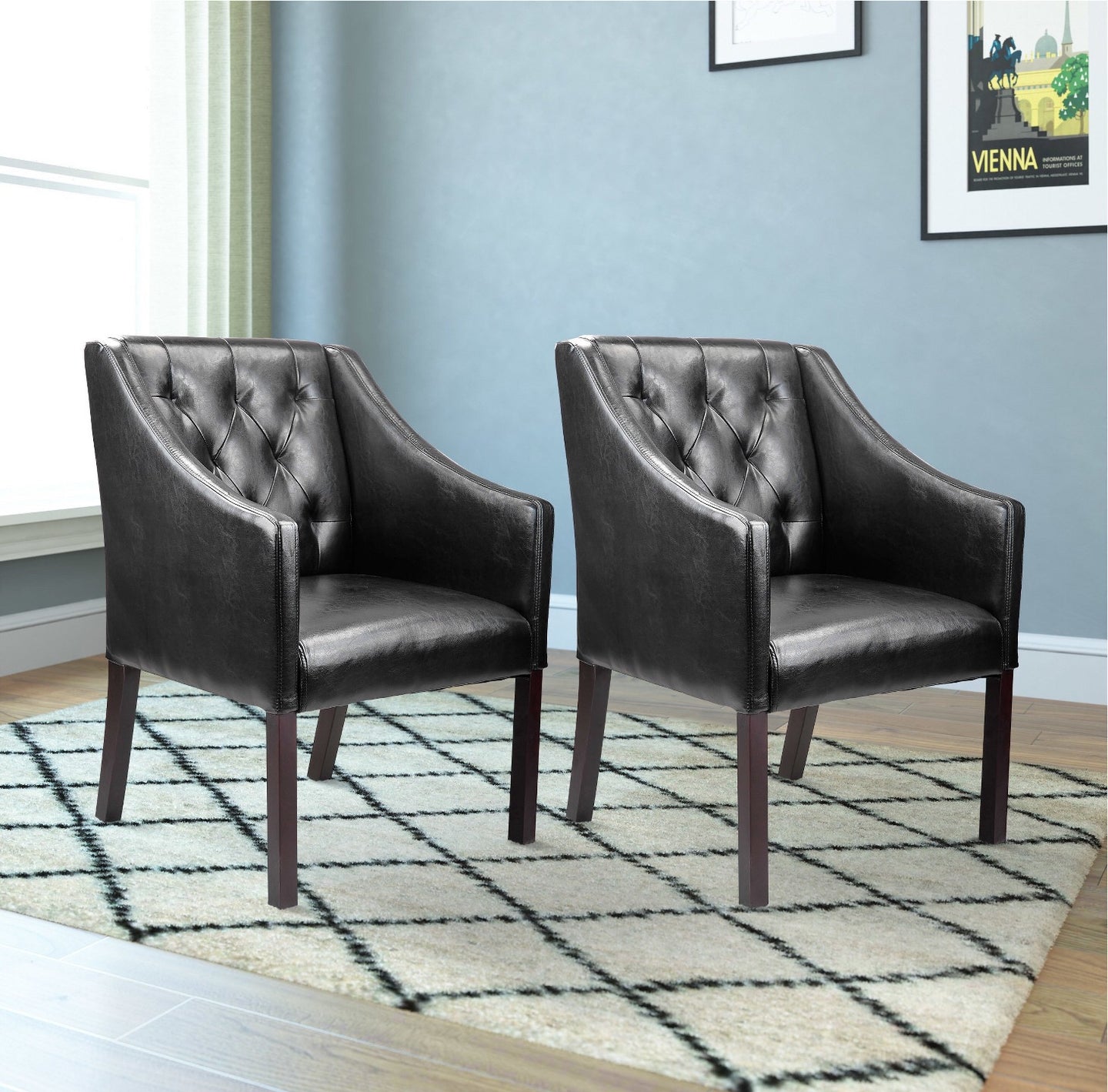 Corliving Antonio Club Chair in Black Bonded Leather set of 2 #4146