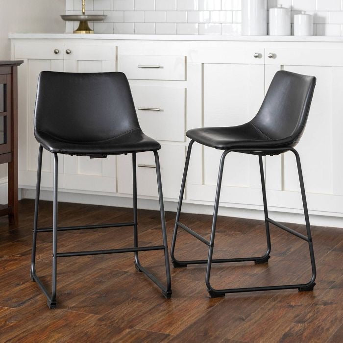 Saracina Faux Leather Dining Kitchen Counter Stools Set of 4 Black(605-2 boxes)