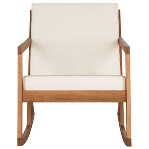 Vernon Teak Brown Wood Outdoor Rocking Chair with Beige Cushions - #110CE
