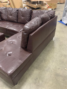 3 PC Sectional Sofa Set, (Brown) Faux Leather Right -Facing Chaise and storage ottoman