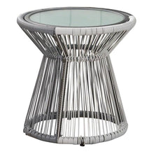 Load image into Gallery viewer, Milan Gray and White Round Wicker Outdoor Side Table with Tempered Glass Top(1530)
