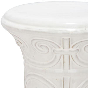 Imperial Scroll White Ceramic Garden Stool - #199CE