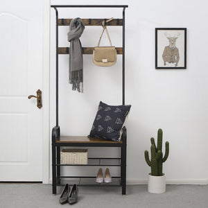 Black/Brown Odysseus Hall Tree with Bench and Shoe Storage 2873RR