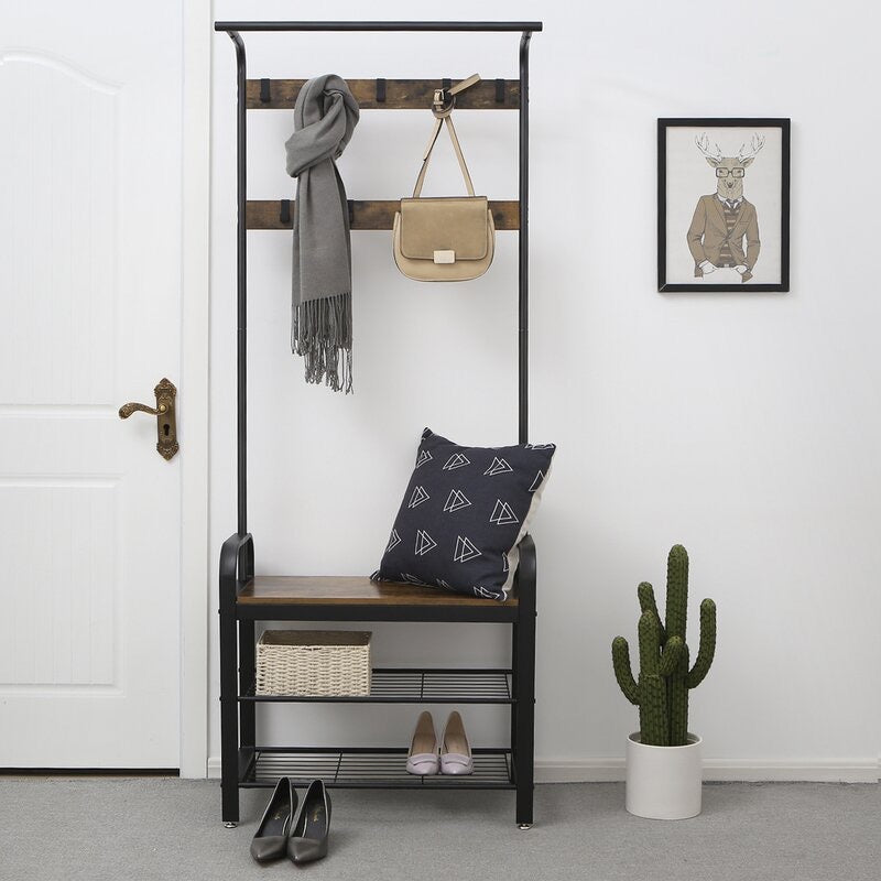 Black/Brown Odysseus Hall Tree with Bench and Shoe Storage 2873RR