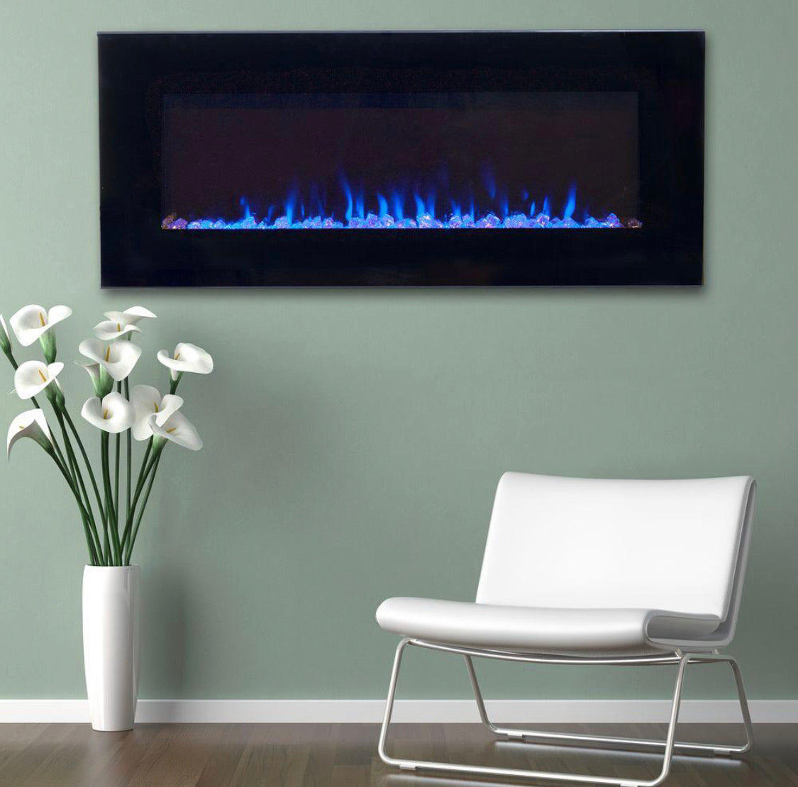 42 in. LED Fire and Ice Electric Fireplace with Remote in Black #155-NT