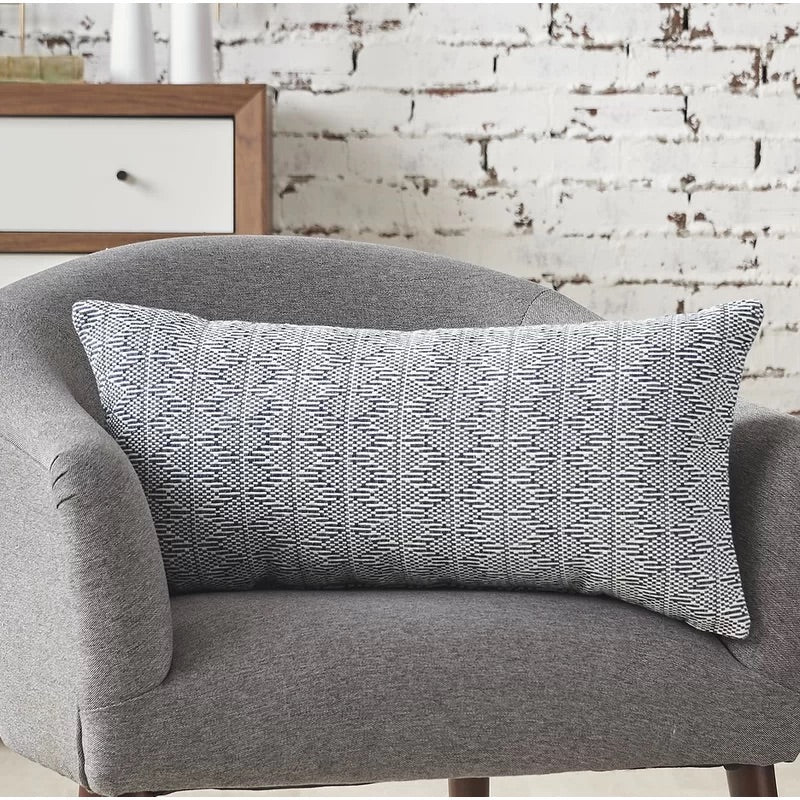 Liveva Cotton Geometric Lumbar Pillow-Navy #102ms