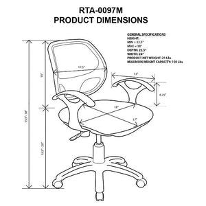 Techni Mobili Midback Mesh Task Office Chair Black(566)