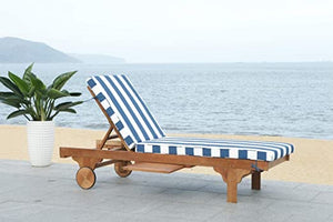 Newport Natural Brown 1-Piece Wood Outdoor Chaise Lounge Chair Natural/Navy Stripe(507)