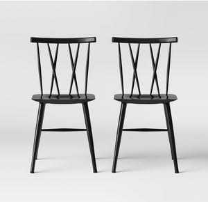 Set of 2 Becket Metal X Back Dining Chair-Black #3003