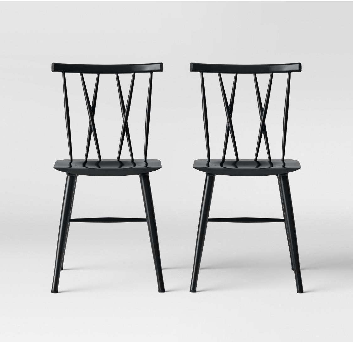 Set of 2 Becket Metal X Back Dining Chair-Black #3003