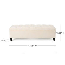 Load image into Gallery viewer, Noble House Ivory Velvet Tufted Fabric Storage Bench
