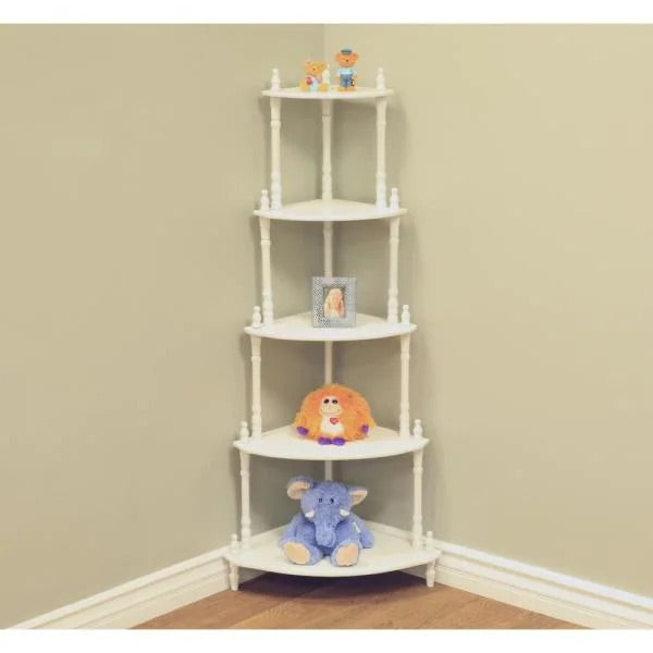 5-Tier Corner Decorative Shelving Rack in White 5103RR