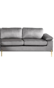 33.1"H x 101.2"W x 51.6"D Modern Velvet Sofa in Gray/Gold leg