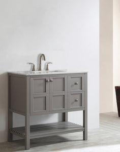 Florence 36 in. W x 22 in. D x 35 in. H Vanity in Grey with Marble Vanity Top in White with Basin #629HW