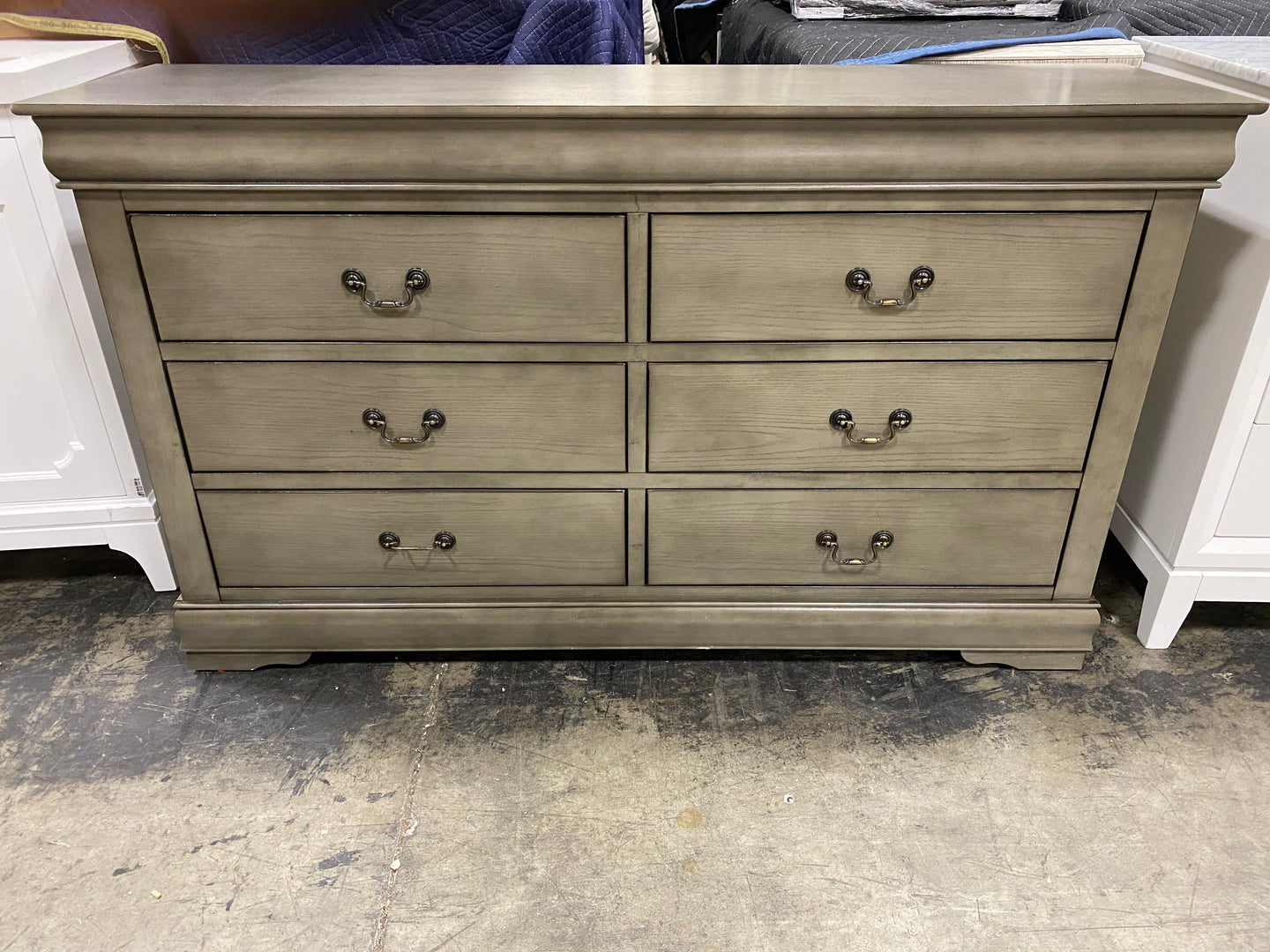 Louis Phillipe 6 Drawer Double Dresser/ Nightstand Set Gray