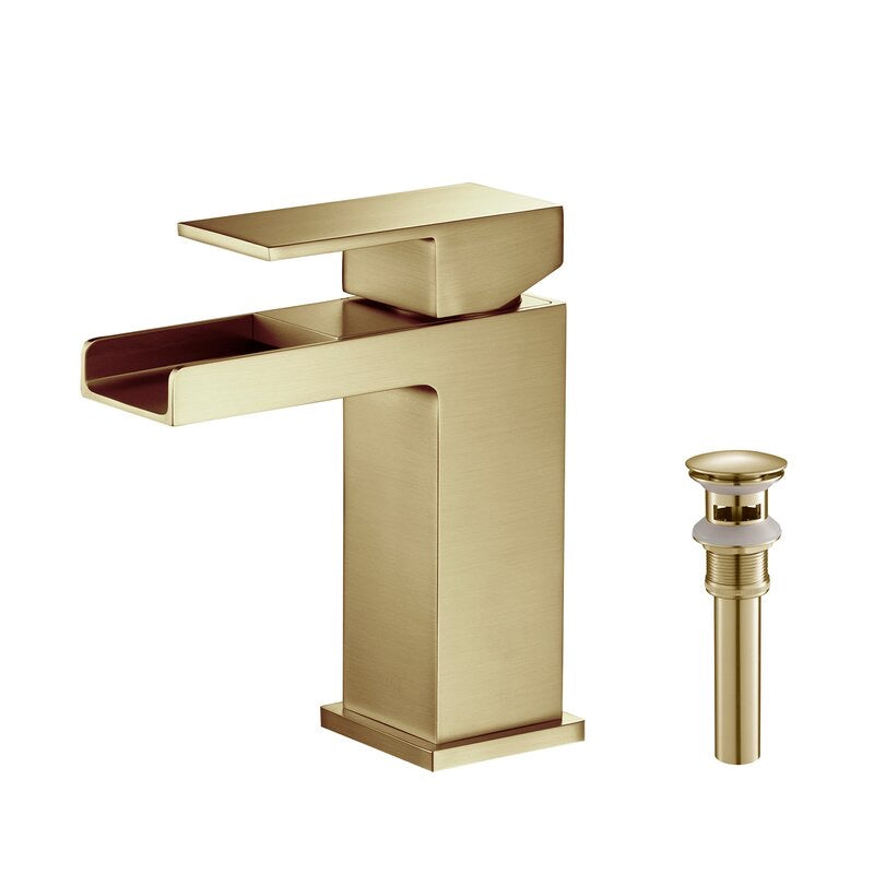 Brushed Gold Waterfall Single Hole Bathroom Faucet (1789RR)
