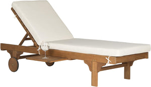 Newport Natural Brown 1-Piece Wood Outdoor Chaise Lounge Chair with Beige Cushion(506)