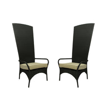 Load image into Gallery viewer, Black Resin Wicker Outdoor Patio King Chairs With Beige Cushions Set of 2
