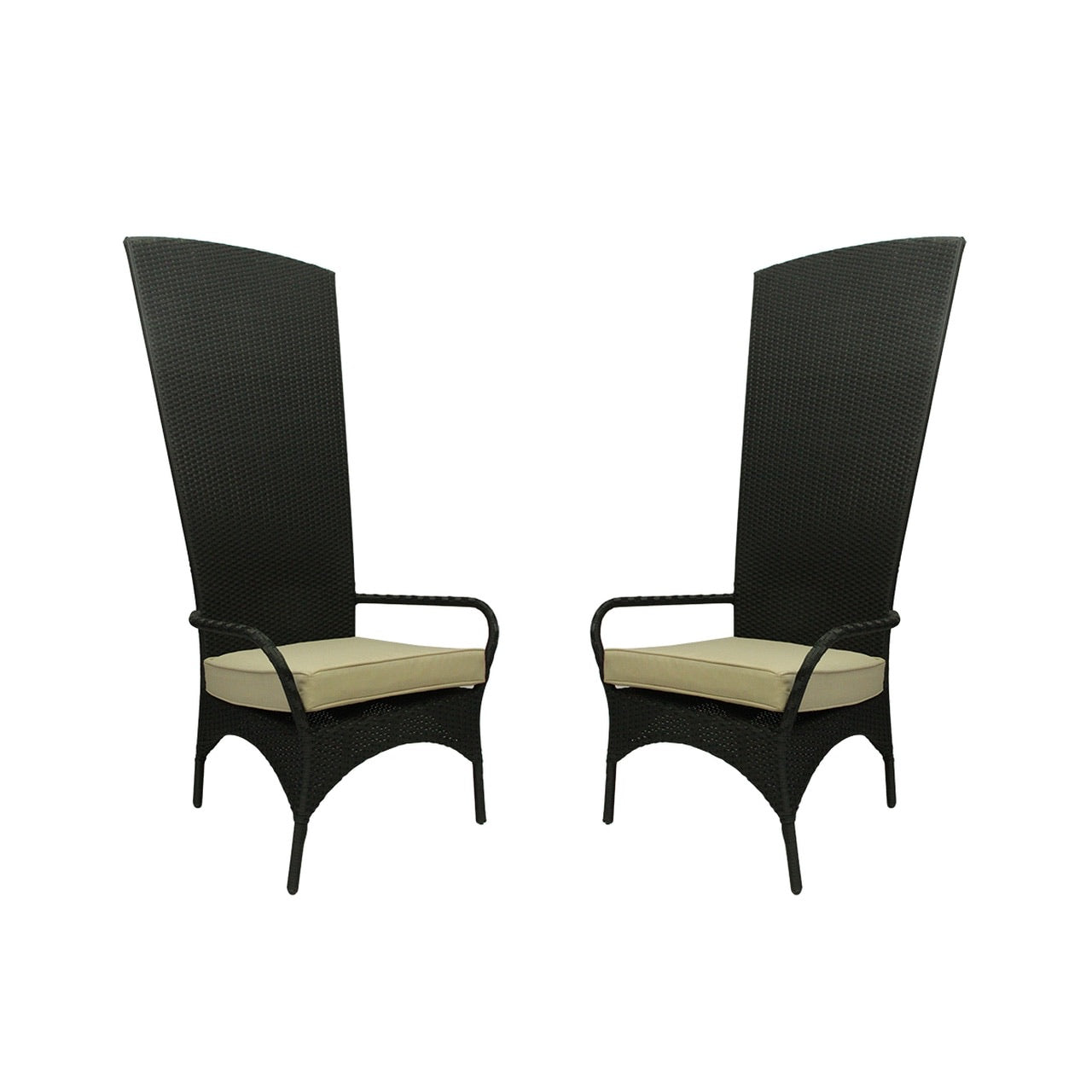 Black Resin Wicker Outdoor Patio King Chairs With Beige Cushions Set of 2