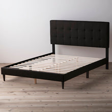 Load image into Gallery viewer, Twin XL Black Elmina Tufted Solid Wood and Upholstered Low Profile Platform Bed 192CDR
