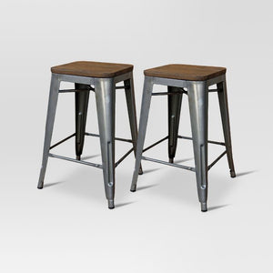 Hampden 24” Industrial Wood Top Counter Stools 2pk Metal(1218)