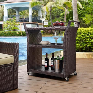 Palm Harbor Wicker Outdoor Serving Bar with Wheels Brown(1811RR)