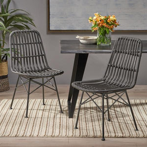 Indoor Wicker Dining Chairs (Set Of 2) Grey #336nt