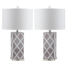 Load image into Gallery viewer, Garden 27 in. Gray Lattice Ceramic Table Lamp with White Shade (Set of 2) - #125CE
