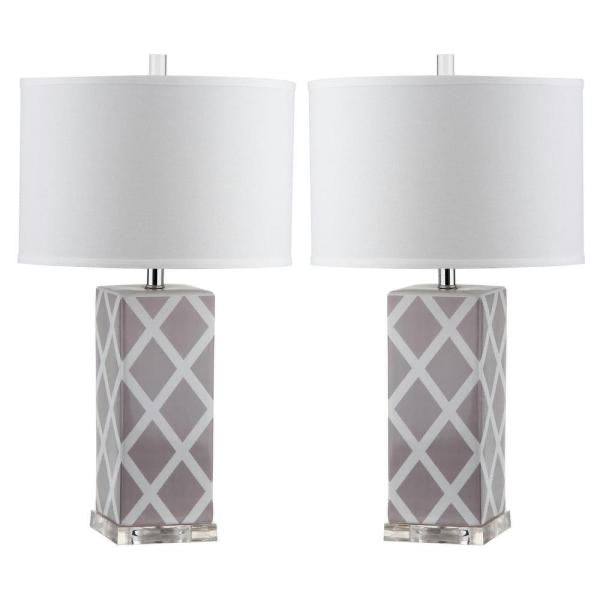 Garden 27 in. Gray Lattice Ceramic Table Lamp with White Shade (Set of 2) - #125CE