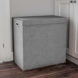 Double Laundry Hamper with Lid Grey 150CDR