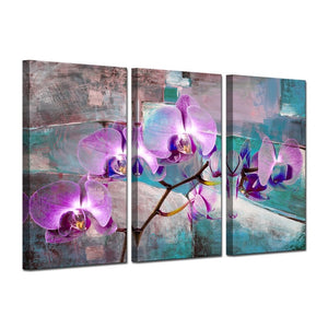 Teal/Purple/Gray 'Painted Petals XIX' - 3 Piece Wrapped Canvas Print Set (1056)