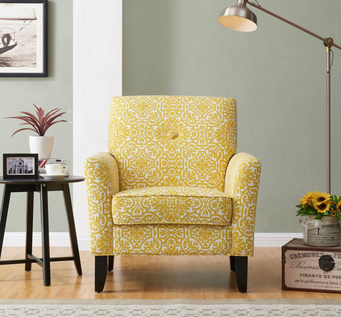 Alex Golden Yellow Damask Arm Chair #3131