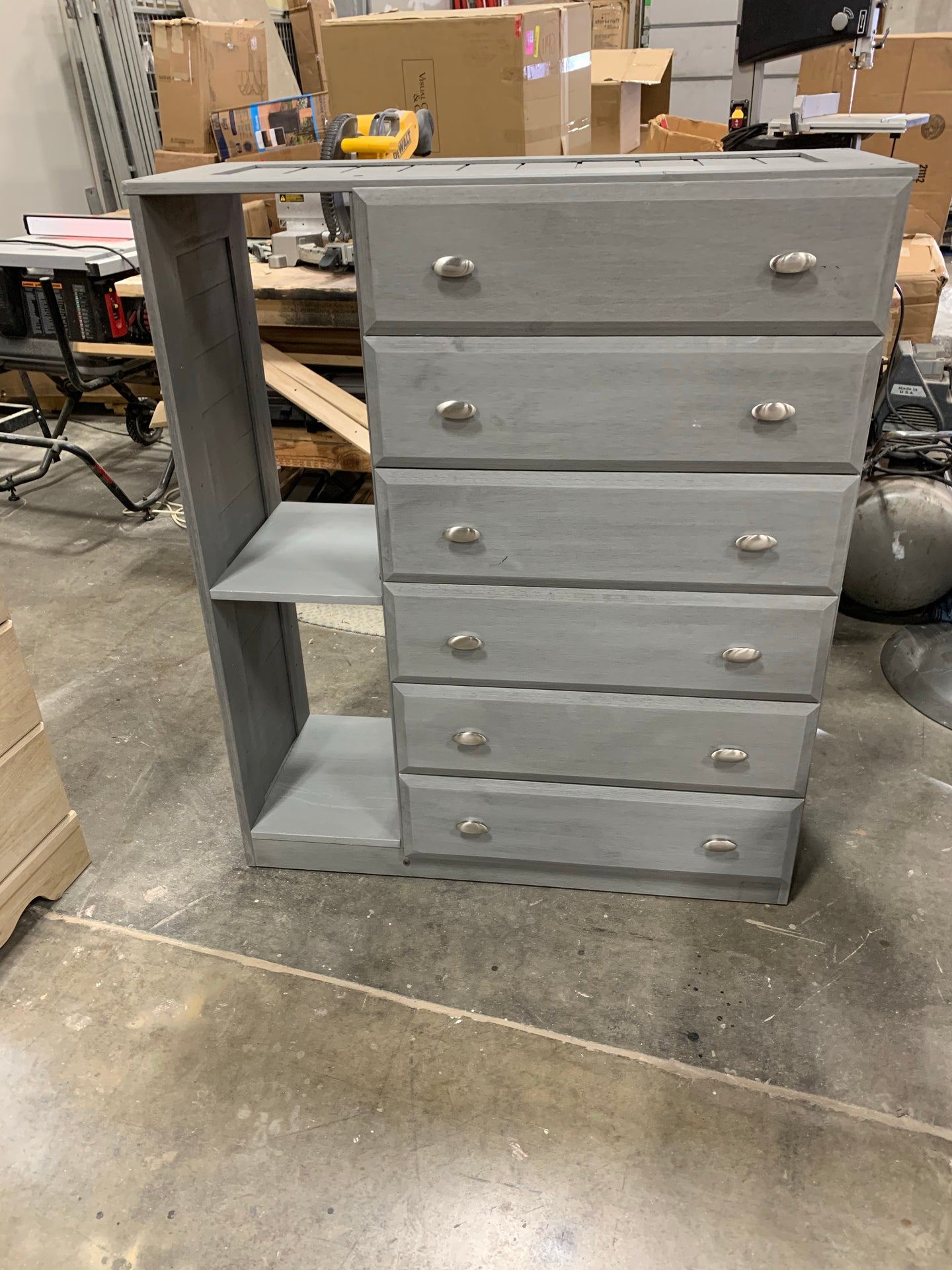 6 Drawer Dresser with side storage-Washed Gray