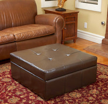 Load image into Gallery viewer, Chatsworth Brown Leather storage Ottoman #3046
