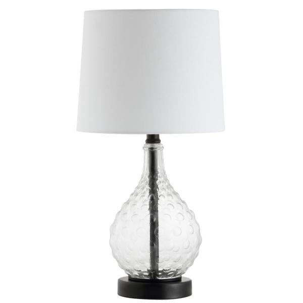 Targari 19 in. Black/Clear Texture Table Lamp with Off-White Shade - #128CE