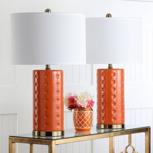 Roxanne 2-Piece Standard Lamp Set Orange with Off-white Shades #486HW