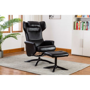 Bourkelands Leather Manual Recliner with Ottoman Black(1991RR)