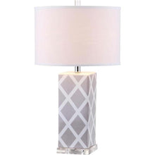 Load image into Gallery viewer, Garden 27 in. Gray Lattice Ceramic Table Lamp with White Shade (Set of 2) - #125CE
