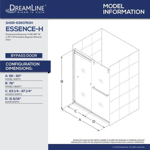Essence-H 56 to 60 in. x 76 in. Semi-Frameless Bypass Sliding Shower *DOORS ONLY* MRM1188