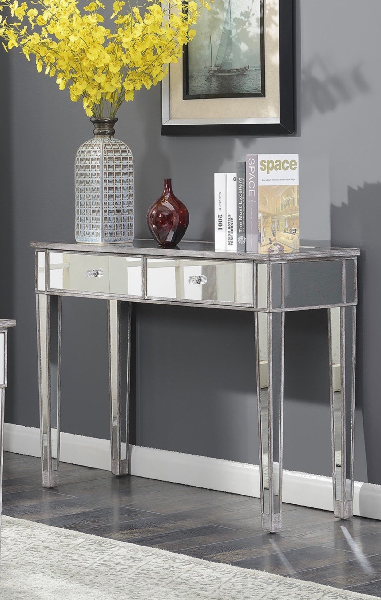 Convenience Concepts Rowland Mirrored Desk Weathered Gray #21HW