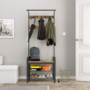 Black/Brown Odysseus Hall Tree with Bench and Shoe Storage 2873RR