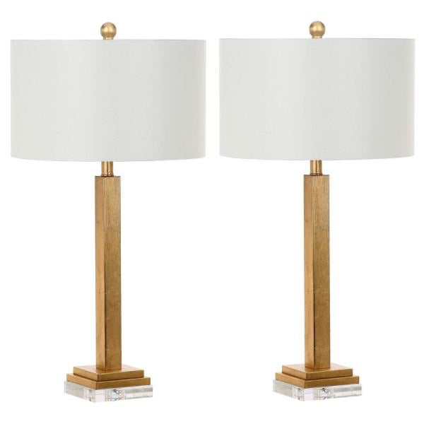 Perri 30 in. Gold Candlestick Crystal Base Table Lamp with Off-White Shade (Set of 2) - #137CE