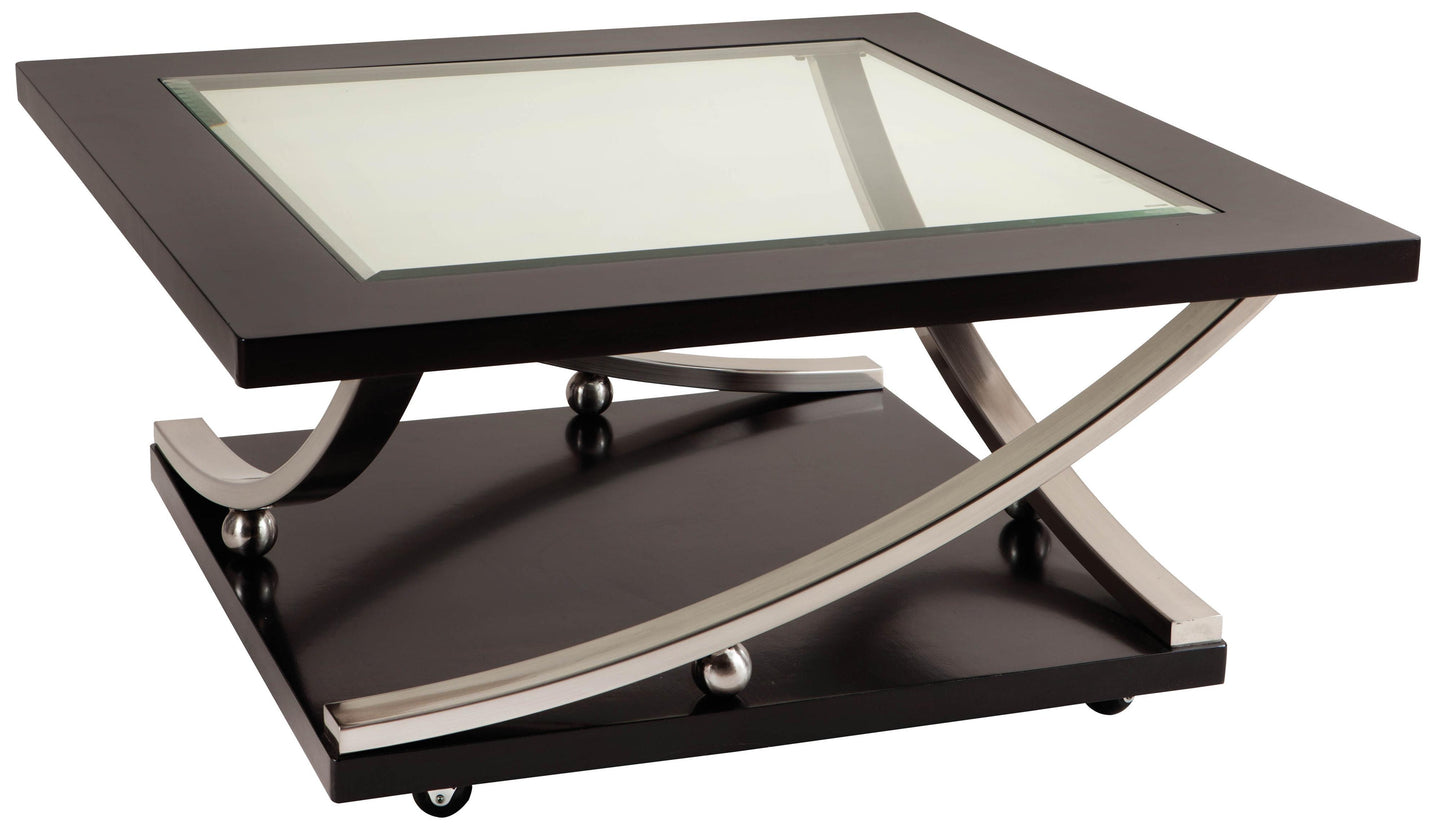 Melrose Square Glass Top Cocktail Table with Casters Dark Merlot(2607RR)