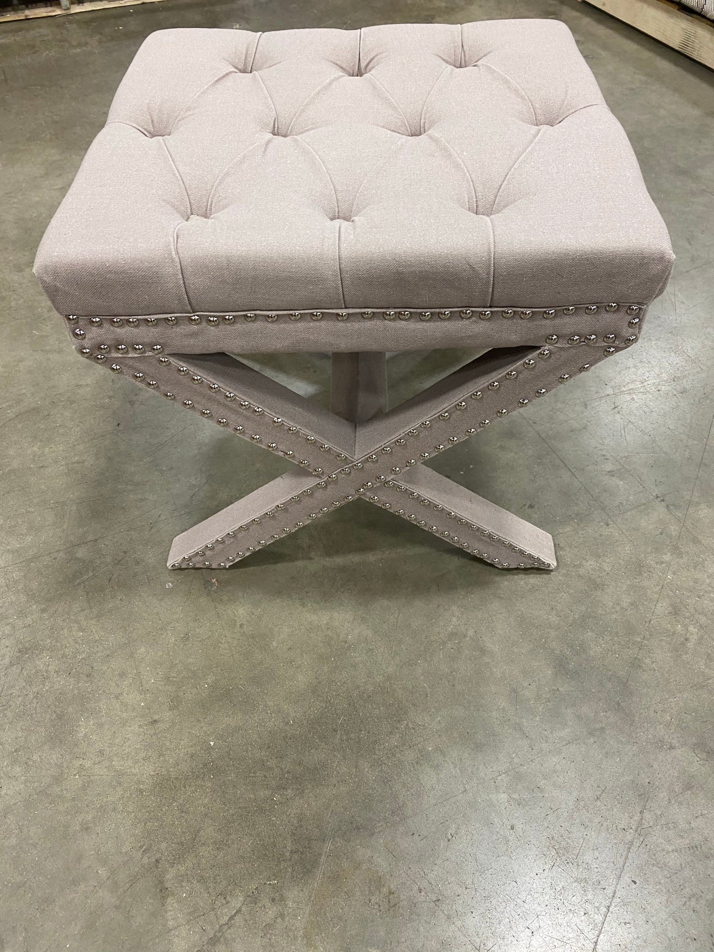 Upholstered Tufted Ottoman Bench Taupe Linen(2744RR)