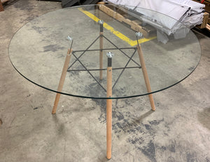 Dover Round Glass Top Dining Table W/ Natural Wood Eiffel Base