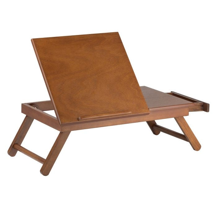 Alden Lap Desk, Flip Top With Drawer, Foldable Legs Teak Brown AS IS(1421)