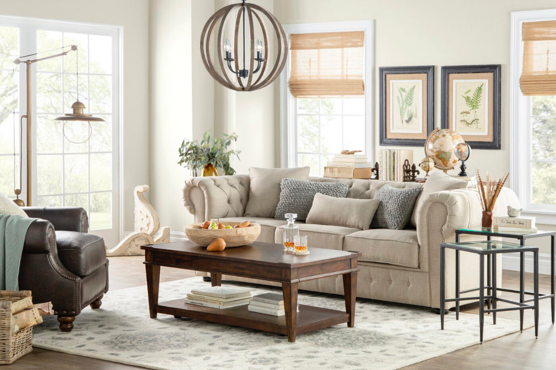 Waltman Chesterfield 98.5” Rolled Arm Sofa-Light Grey