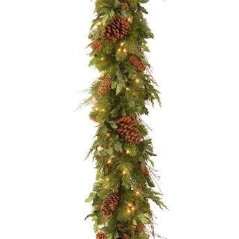 Outdoor Pre-Lit 6-ft Pine Garland with White LED Lights (SB1637)