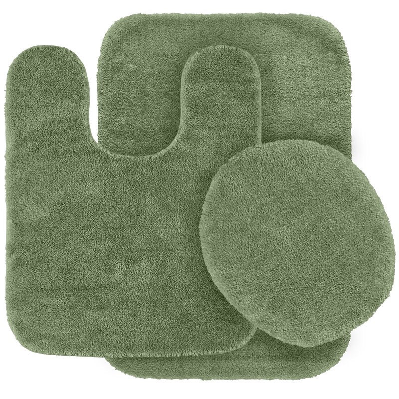 Deep Fern Woodacre Nylon Non-Slip Solid 3 piece bath rug set #96HA