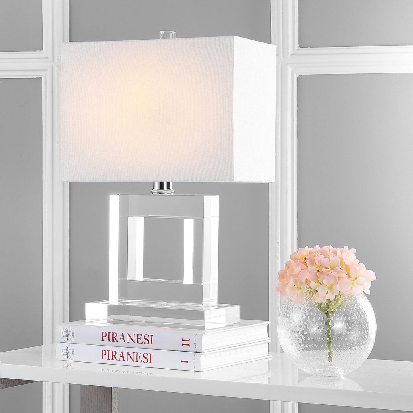Town 20.5 in. Clear Square Crystal Column Table Lamp with White Shade (2637RR)